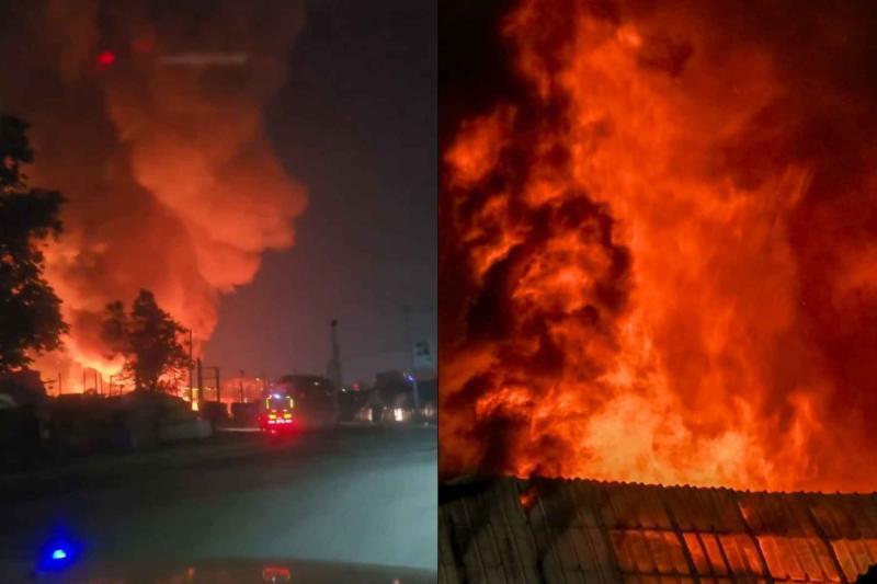 Collage photo of a fire at Gikomba market.